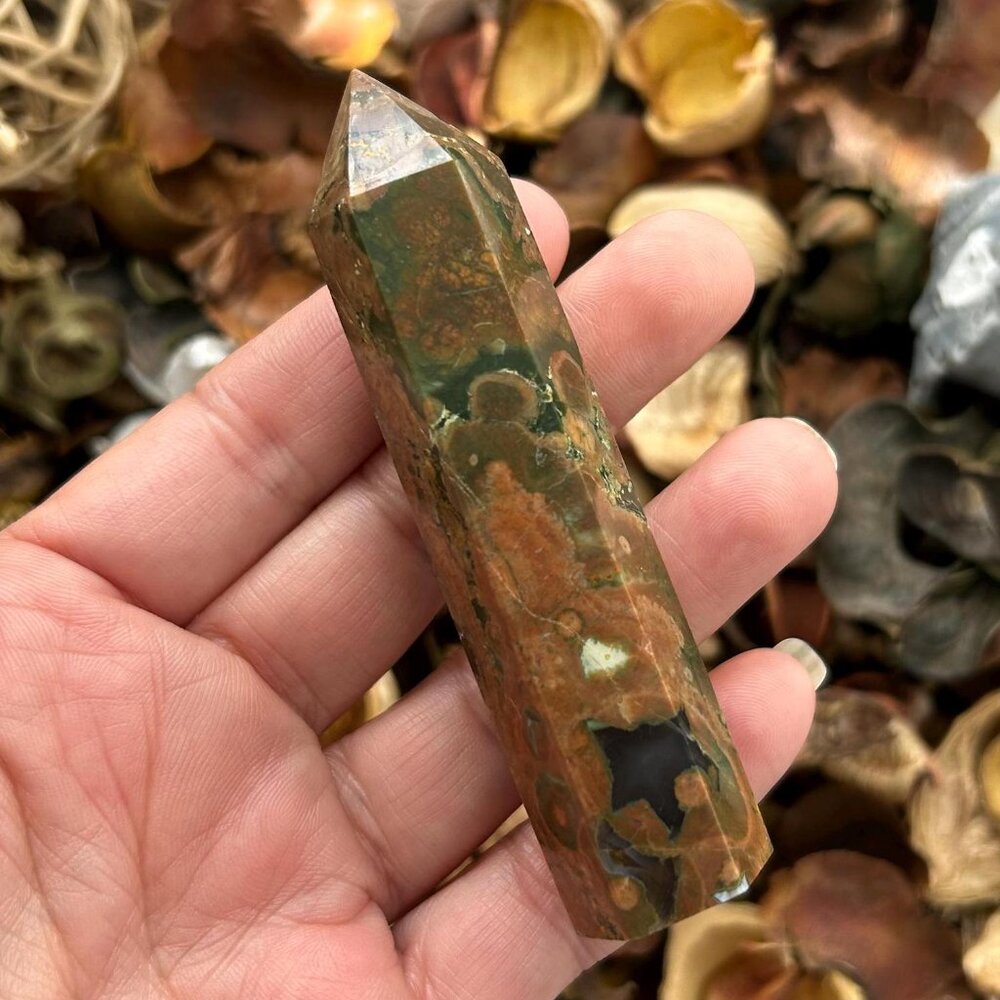 Ryolite Crystal Tower #2 - Carved Gemstone Point Wand Chakra Obelisk 3 3/4"